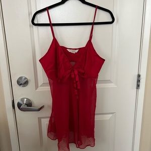 Red Slip Dress Private Luxuries Size Large Sheer Mesh Lingerie